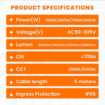 500W-1400W Đèn bóng đèn LED IP65 50000Hrs 360° Omni Coverage